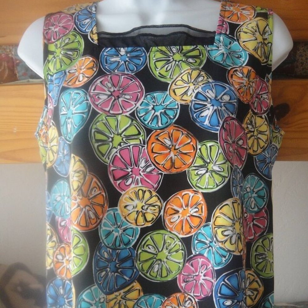 NEW * Maggie Sweet SILKY TANK Top * BLACK w/ Bright CITRUS FRUIT Slices ~ S / M